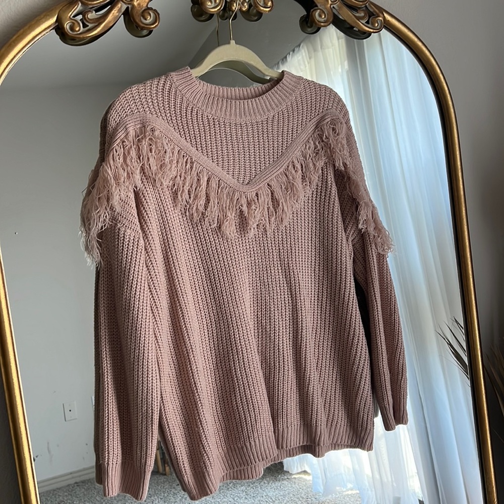 Pink fringe sweater